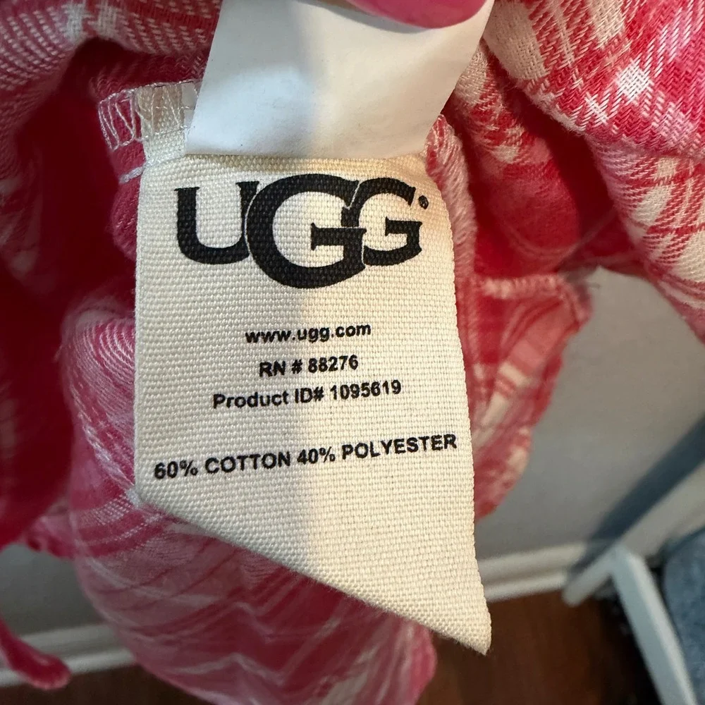 UGG Plaid Flannel Nightgown Size M Pink White Lounge Sleepwear 1095619